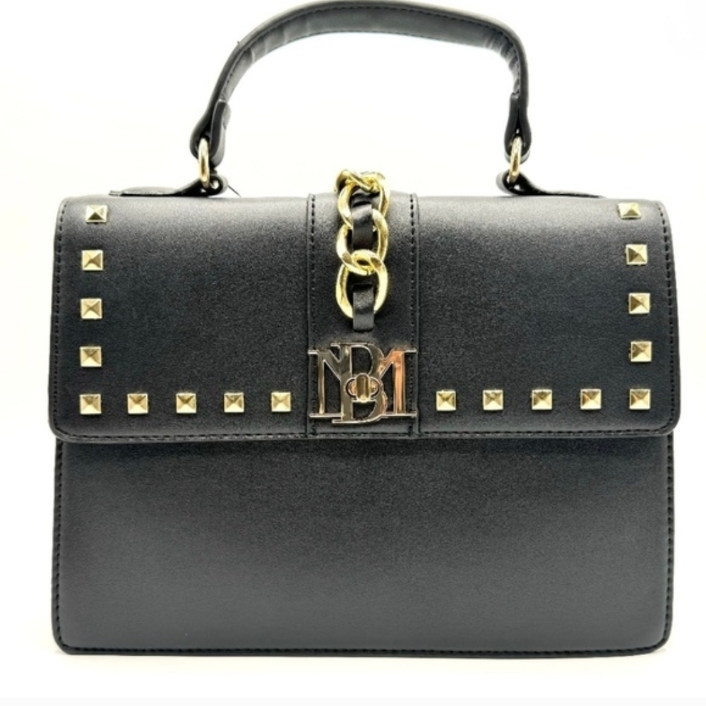 Badgley Mischka Black Satchel with Gold Accents